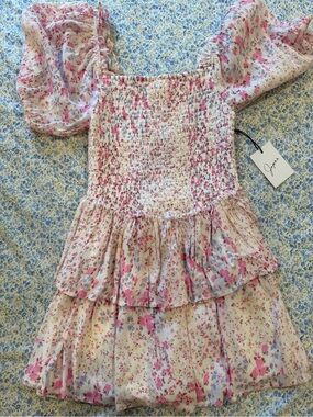 Blue Floral Lightweight Top with Pink Trim